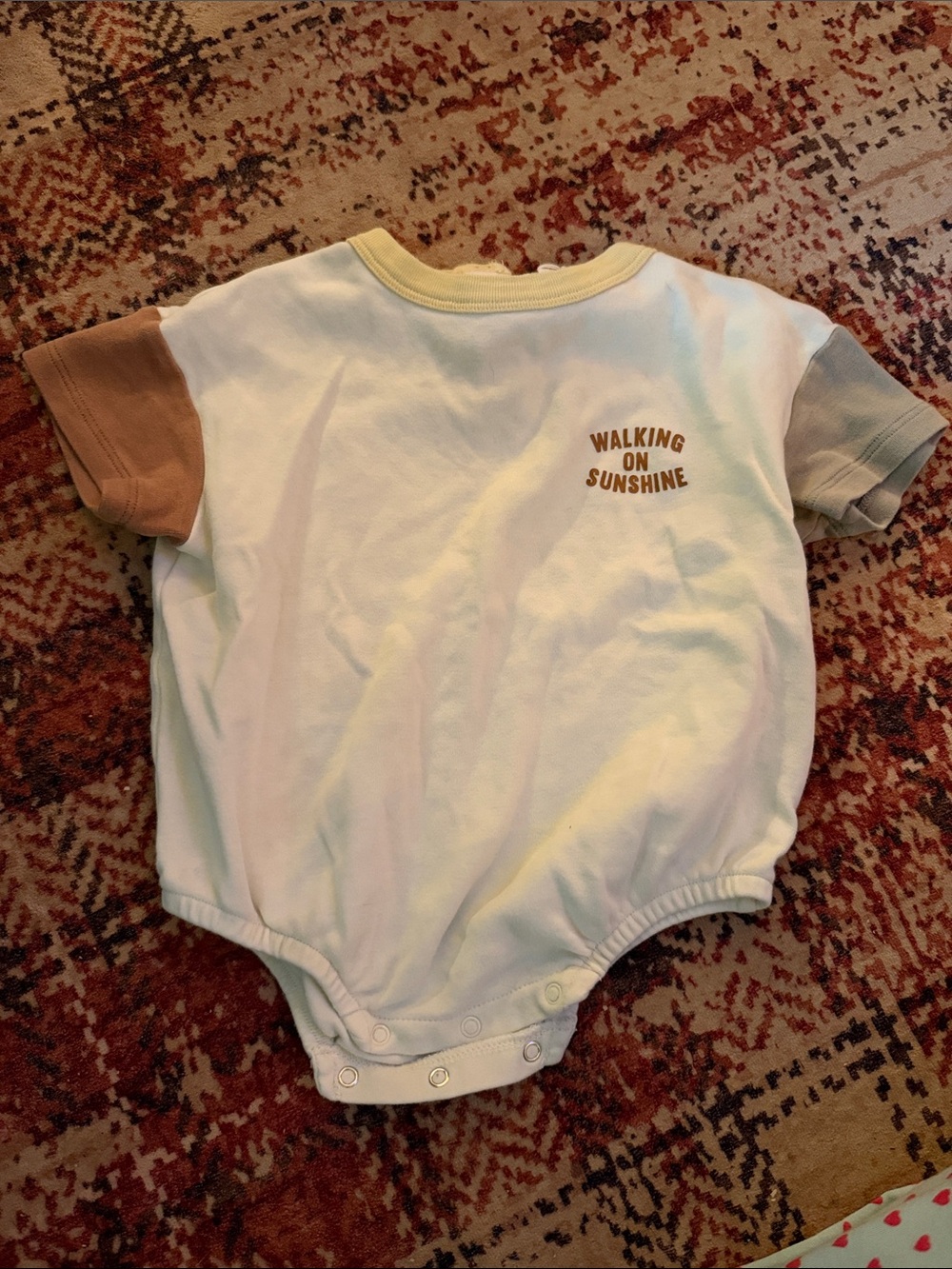 Quincy Mae White Bodysuit with Tan & Light Gray Contrast Sleeves